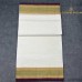 Balaramapuram Handloom Cotton Saree – Plain White Body with Warm Brown & Rust Multi-Stripe Border and Golden Zari Accents