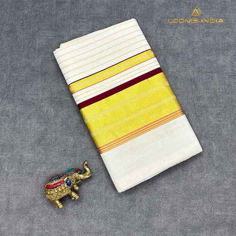 Pure Handloom Balaramapuram Unakkupaav Kasavu Saree –  Deep Maroon Border & Copper Gold Detailing