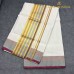 Balaramapuram Handloom Cotton Saree – Plain White Body with Maroon, Navy Blue & Grey Multi-Stripe Border, Dual Kasavu & Maroon Piping