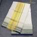 Balaramapuram Handloom Cotton Saree – Plain White Body with Navy Blue Kara, Subtle Gold Stripe Accents & Dual Kasavu Border