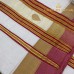 Balaramapuram Handloom Cotton Single Mundu – Dual-Tone Rust & Sandal Kara with Golden Tissue Kasavu Border