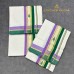 Balaramapuram Unakkupavu Single Set Mundu – Golden Kasavu with Lavender & Forest Green Kara Border & Patterned Neriyathu