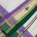 Balaramapuram Unakkupavu Single Set Mundu – Golden Kasavu with Lavender & Forest Green Kara Border & Patterned Neriyathu