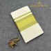 Balaramapuram Handloom Cotton Saree – Plain White Body with Green Kara & Dual Gold-Silver Kasavu Border