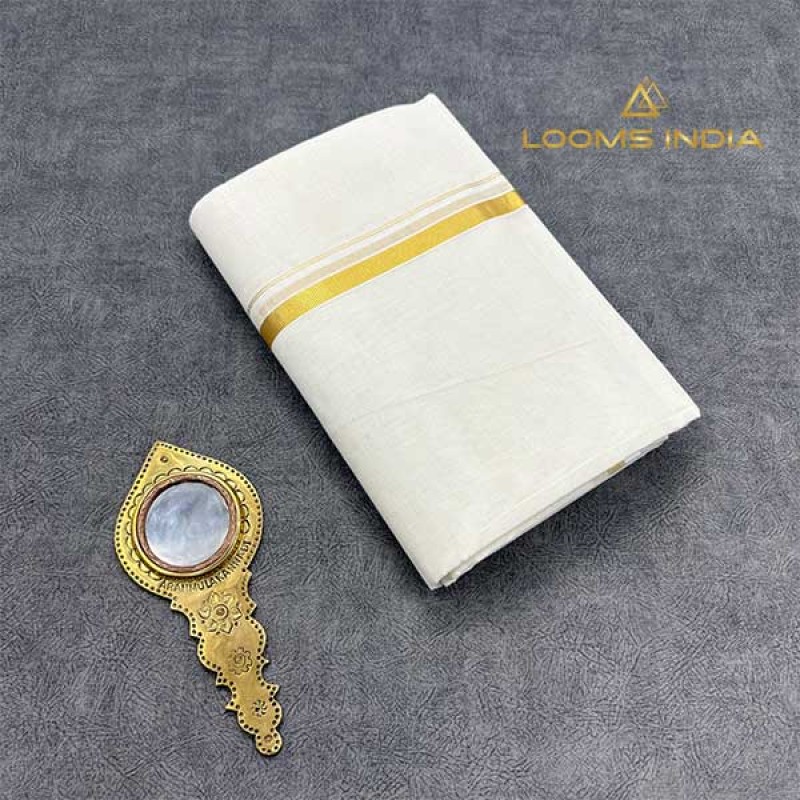 pure handloom balaramapuram unakkupaav set mundu - puli ella kara with chutti design