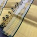 Balaramapuram Unakkupavu Golden Tissue Single Set Mundu – Kasavu Border with Contrast Green Piping & Chuttikkara Design