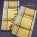 Pure Handloom Balaramapuram Unakkupavu Tissue Set Mundu –  Kasavu with Green Piping & Chuttikkara Design