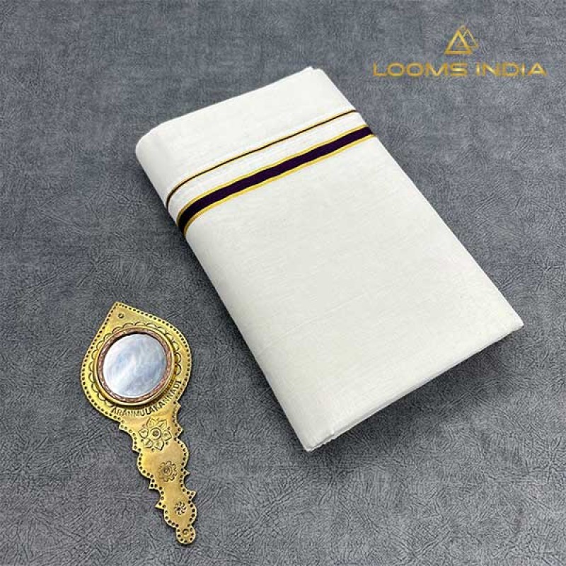 Balaramapuram Unakkupavu Single Set Mundu – Classic Puliyila Kara Design with Dark Brown Border & Golden Kasavu