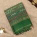 DEEP EMERALD GREEN AND  FlLORAL EMBROIDRY & ZARI DETAIlLING LINEN SAREE