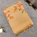 Pure Linen Handloom Saree – Soft Light Brown with Jamdani Floral Branch Motifs & Contrast Red Piping