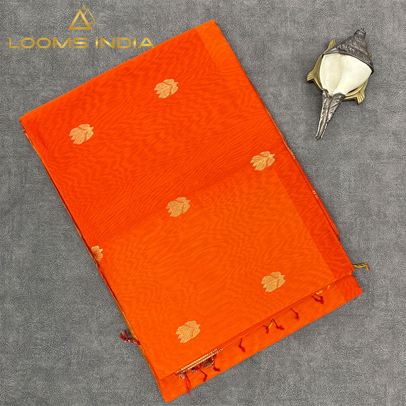 DUAL ORANGE COLOUR MAHESHWARI PURE HANDLOOM SILK COTTON  SAREE