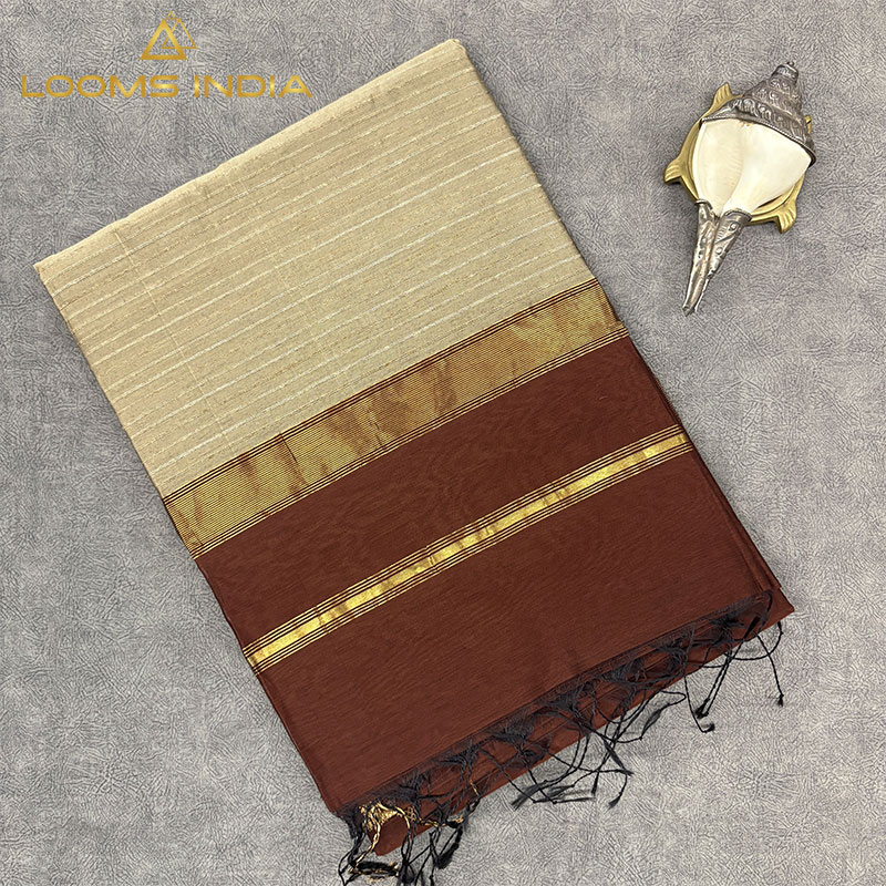 RICH CHOCOLATE BROWN MAHESHWARI PURE HANDLOOM SILK COTTON  SAREE
