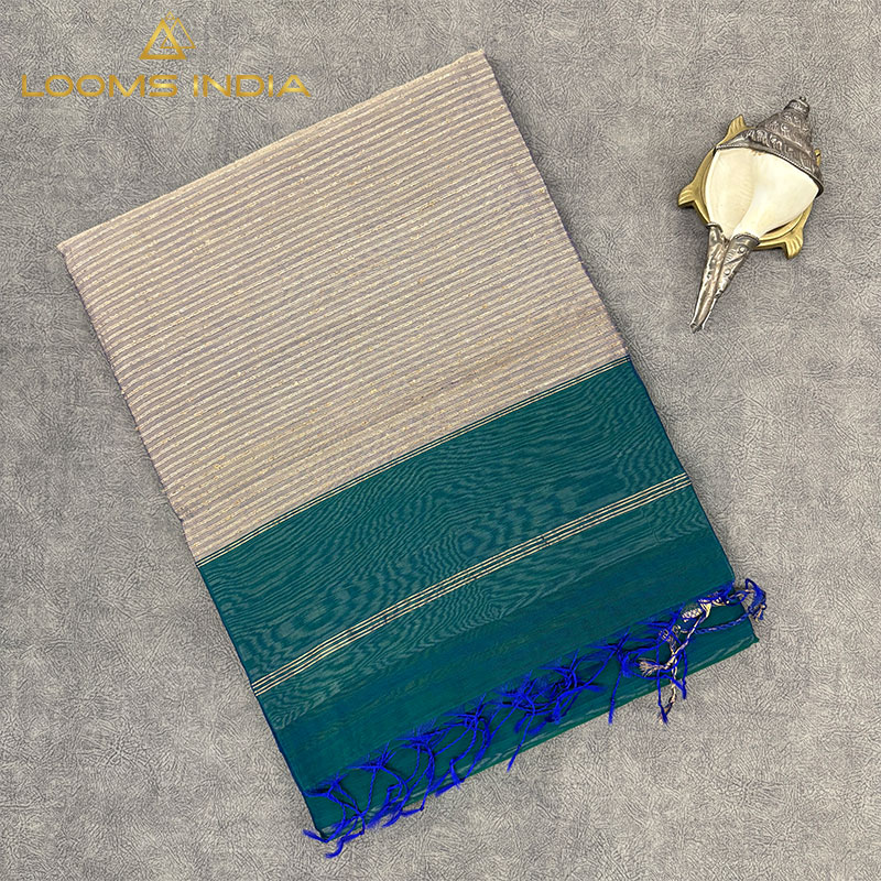 DEEP TEAL-PEACOCK GREEN MAHESHWARI PURE HANDLOOM SILK COTTON SAREE