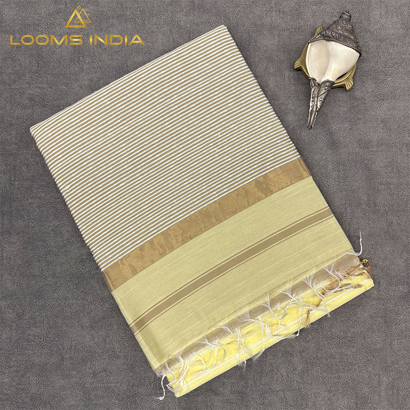 SOFT PASTEL YELLOW MAHESHWARI PURE HANDLOOM SILK COTTON   SAREE