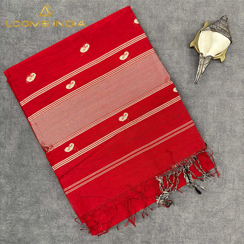 RICH RED MAHESHWARI PURE HANDLOOM SILK COTTON  SAREE