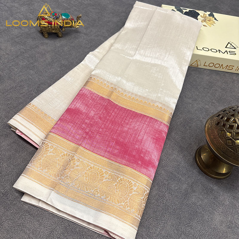 OFF WHITE WITH ROSE PINK MANAGALAGIRI SILK SAREE