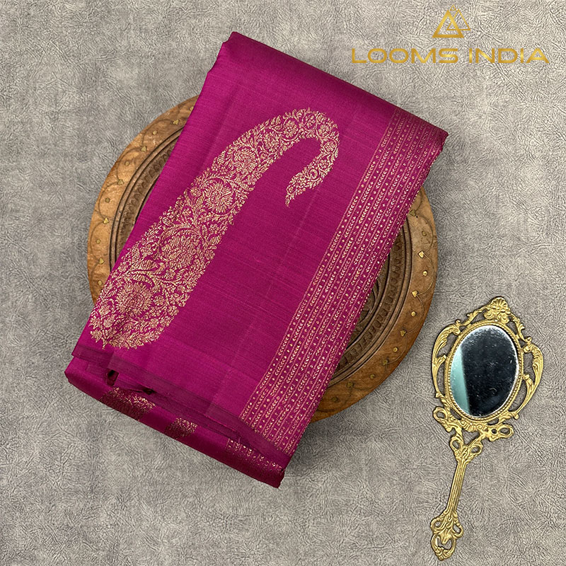 PURE HANDLOOM KANCHIPURAM SILK SAREE-DEEP RANI PINK