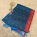 Peacock Teal Pure Handloom Cotton Silk Saree with Gold Buttas and Red Border