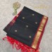 Black Pure Handloom Cotton Silk Saree with Gold Buttas and Maroon Zari Border