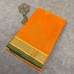 Bright Orange Pure Handloom Cotton Silk Saree with Gold Paisley Buttas and Green Border