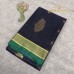 Navy Blue Pure Handloom Cotton Silk Saree with Antique Gold Floral Buttas