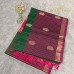 Wine Purple Pure Handloom Cotton Silk Saree with Gold Zari Checks and Green Border
