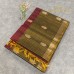 Olive Gold Pure Handloom Cotton Silk Saree with Zari Checks and Maroon Border