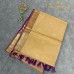 Sandal Beige Pure Handloom Cotton Silk Saree with Gold Buttas and Purple Zari Border