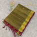 Mehendi Green Pure Handloom Cotton Silk Saree with Gold and Orange Floral Buttas